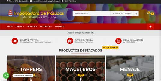 web e-commerce de importadora de plasticos